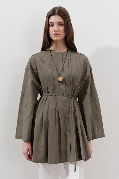 Manuka Ribbed Wide Sleeve Tunic Dark Khaki