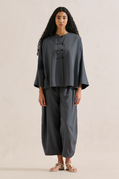 Manuka Linen Mixed Wide Sleeve Jacket Indigo