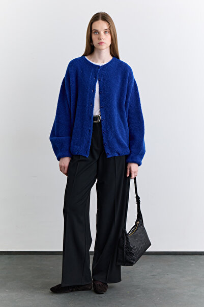 Manuka Soft Textured Buttoned Cardigan Blue