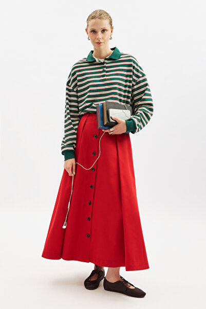 Manuka Polo Collar Striped Sweatshirt Green