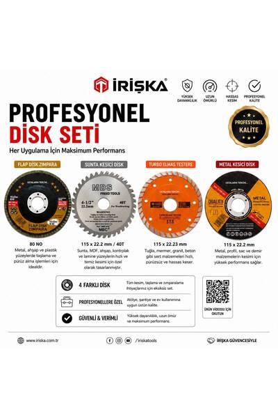 irişka 4 Parça (115 MM) Mermer Inox Ahşap Metal Flap Kesici Kesme Disk Spiral...