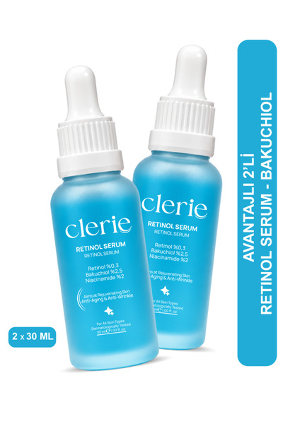 Clerie Retinol Skin Serum, 0.3% Retinol, 2.5% Bakuchiol, Anti-Wrinkle, Set of...