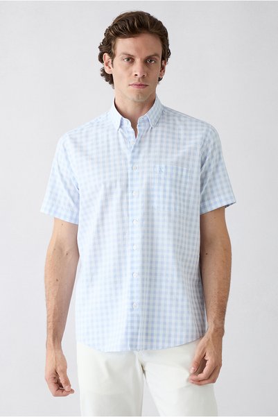 Kiğılı Short Sleeve Regular Fit Buttoned Collar Embroidered Pocket Cotton Pla...