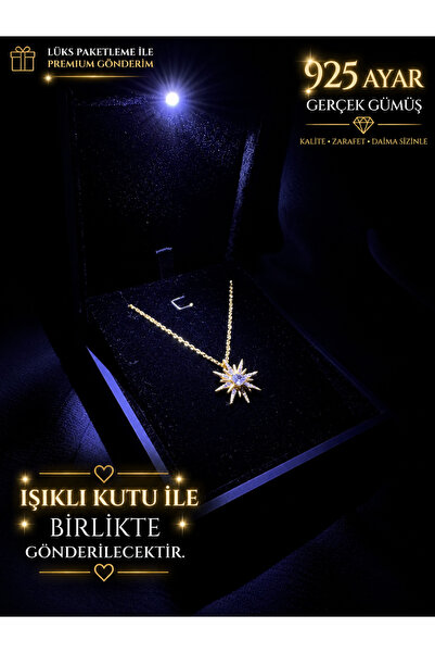 sara silver Güneş model 925 Ayar Gümüş Işıklı Kutulu Kadın Kolye Zarif ve Şık...