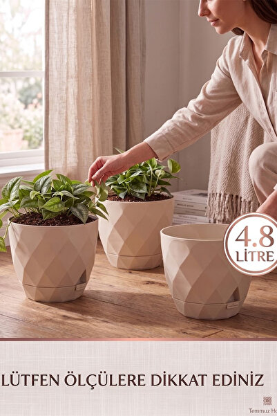 TEMMUZ HOME 3 Adet 4 No 4,8 Litre Yakamoz Saksı Dekoratif İç ve Dış Mekan Sak...