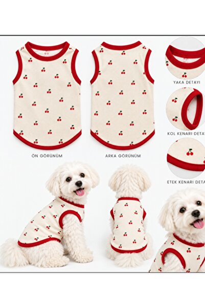 atelyu Cat Dog Outfit Cherry Pattern Stretchy Tshirt