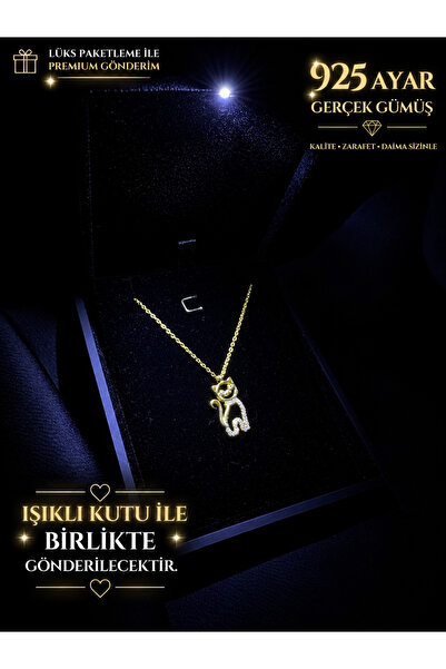 sara silver 14 Ayar Altın Kaplama 925 Ayar Gümüş Kedi Figürlü Işıklı Kutulu T...