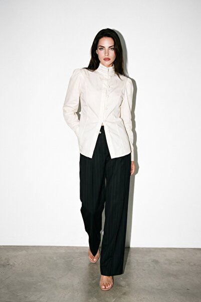 Setre Cream Collar Detailed Puffy Sleeve Button Detailed Shirt