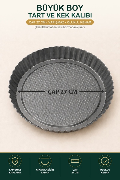viracasa Çıkarılabilir Tabanlı Tart ve Kek Kalıbı Büyük 27 cm Yapışmaz Oluklu...