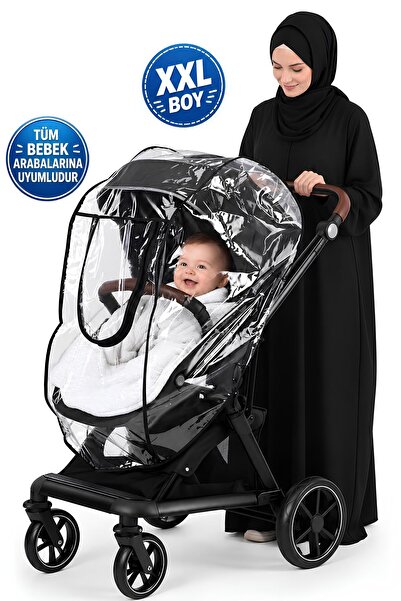 Ultra Lüx Fermuarlı Bebek Arabası Yağmurluğu Siyah Yağmurluk { BÜTÜN BEBEK ARABALARINA UYUMLUDUR }