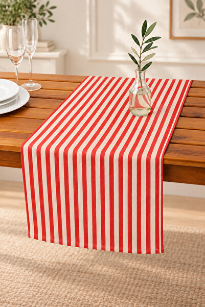 KaiHome Kırmızı Çizgili Keten Runner 40 X 150