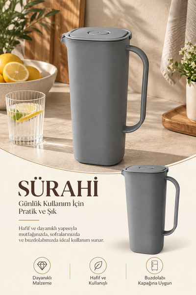 Poomy 1700 ML Sürahi | Sızdırmaz Kapaklı, BPA İçermez, Buzdolabı Kapısına Uyg...