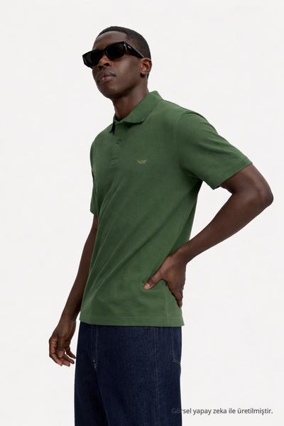 DAMGA JEANS Men's Summer Loose Khaki Polo Collar T-Shirt