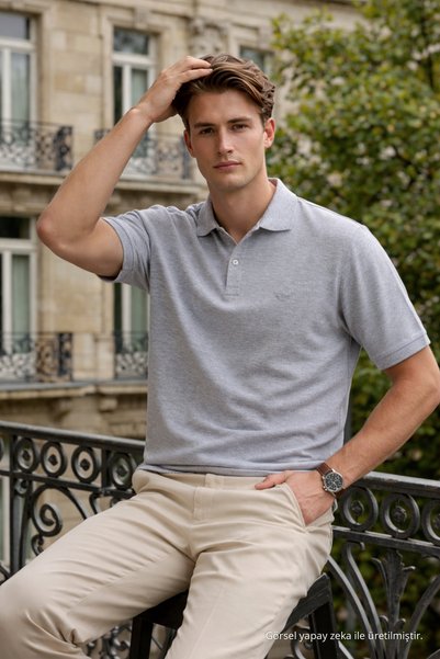 DAMGA JEANS Men's Elite Comfort M.Gray Polo Neck T-Shirt