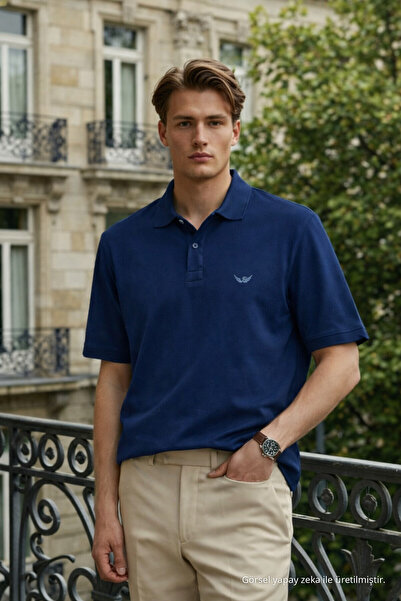 DAMGA JEANS Ανδρικό μπλουζάκι Elite Comfort με μπλε λαιμόκοψη πόλο
