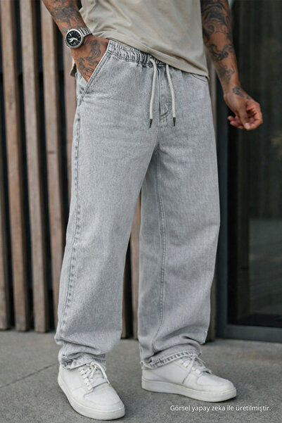 DAMGA JEANS Herren Freizeithose mit weitem Bein in Grau