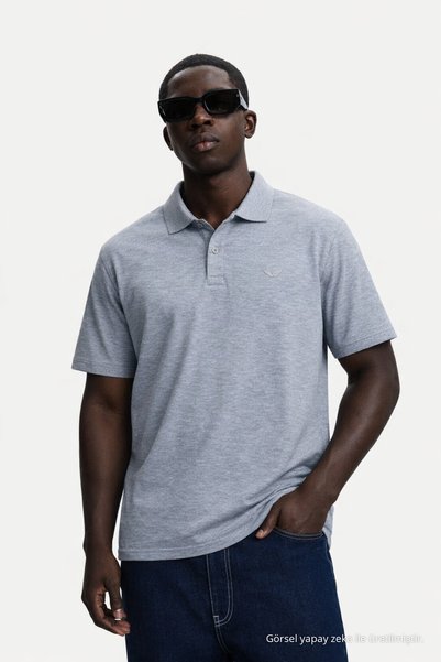 DAMGA JEANS Tricou de vară pentru bărbați, larg, gri M, cu guler polo