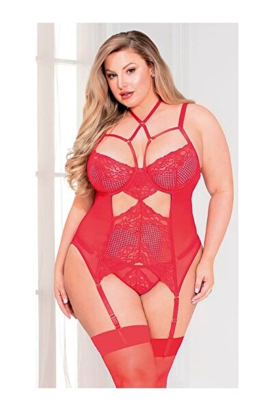 Büyük Beden Siyah Dantelli Fantazi Body – Jartiyerli Özel Tasarım