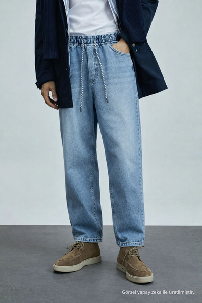 DAMGA JEANS Pantaloni de blugi largi, albaștri, premium, casual pentru bărbați