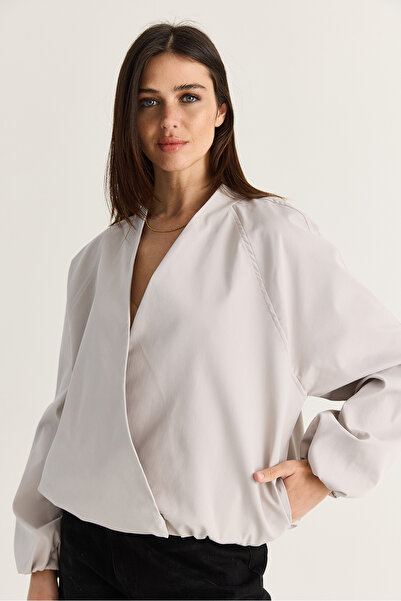 Bianco Lucci Women's Stone Double Breasted Collar Pocket Detailed Lined Elast...