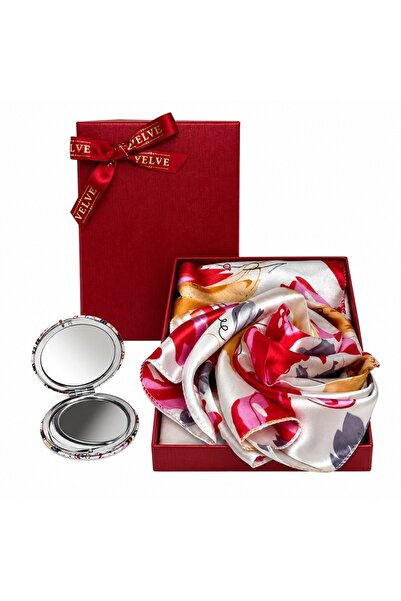 velve Set pentru femei Satin Glow cu esarfa satinata 50x50 cm si oglinda comp...