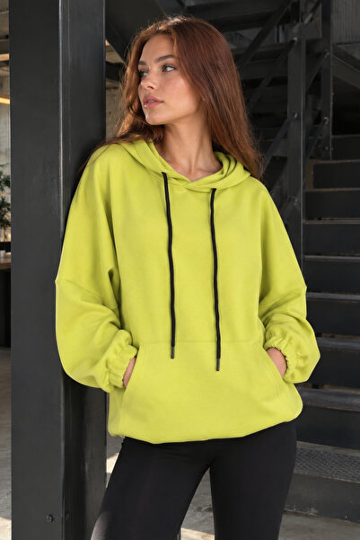 armonika Women's Pistachio Green Hooded Oversize Sweatshirt Arm-27K001009
