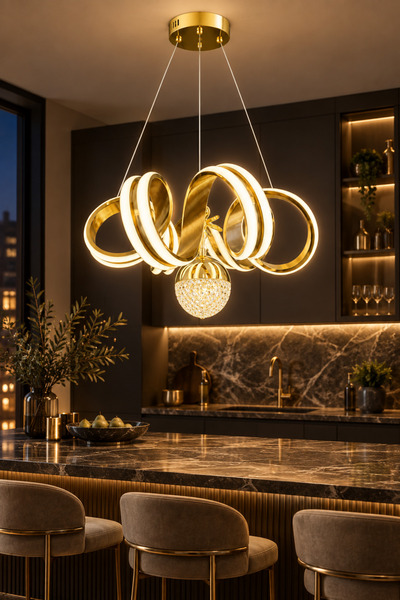 Ulucam Aydınlatma Gold LED Avize 6'lı Yay Modern Dekoratif Salon ve Yemek Oda...