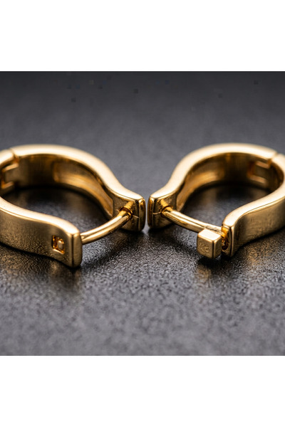 Beatis Gold Color Wide Band Oval Huggie Hoop Earrings