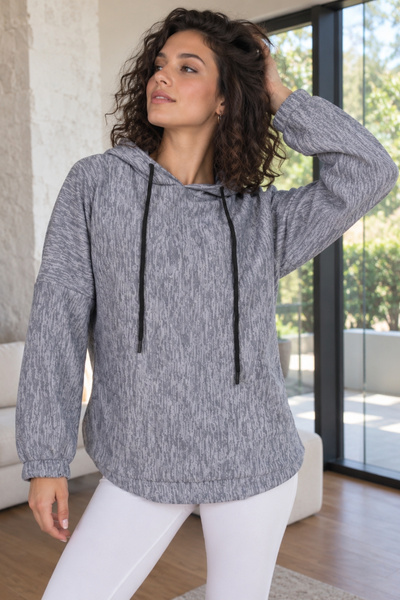 armonika Women's Navy Blue Hooded Oversize Sweatshirt Arm-27K001009
