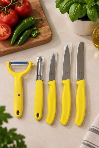 Victorinox Sarı 5 li Soyucu Ve Kabak Oyucu Tırtıklı Düz Bıçak Seti