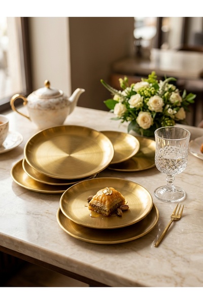 Genel Markalar Lüks Tasarım Mat Gold Metal Pasta / Tatlı Tabağı