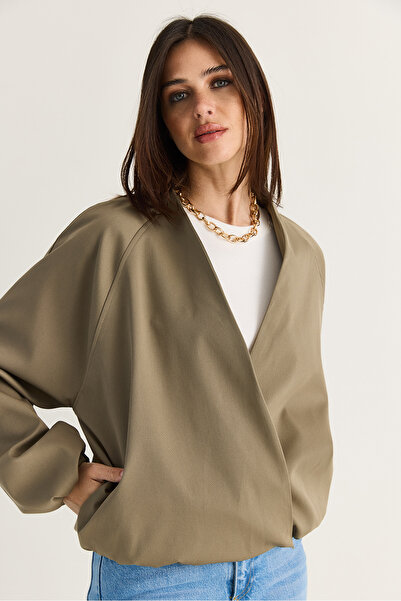 Bianco Lucci Women's Khaki Double Breasted Collar Pocket Detailed Lined Elast...