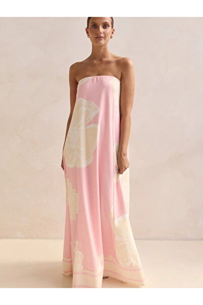 Take Two By Styli Pink Floral Print Bandeau Maxi Dress