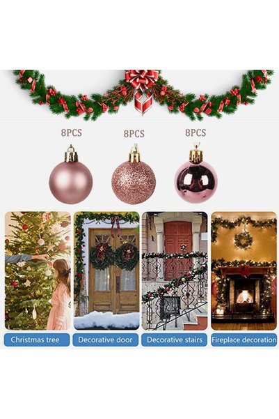 Generic Christmas Tree Ornament Balls, Rose Gold Shatterproof Ball Decorations, 8cm Large Baubles, 24 Pieces Set with Mixed Finishes for Holiday Decor