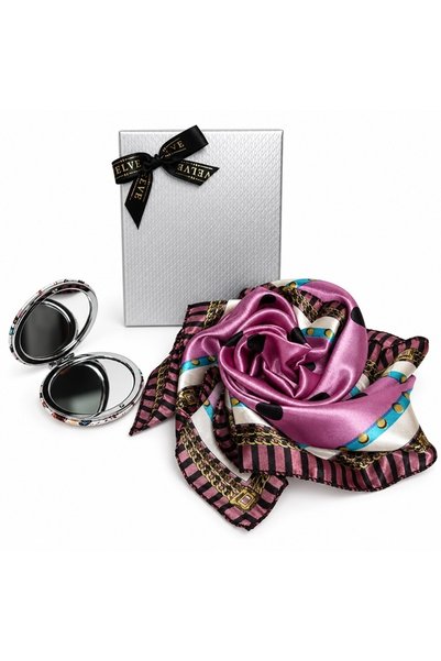 velve Set pentru femei Satin Glow cu esarfa satinata 50x50 cm si oglinda comp...