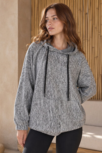 armonika Women's Gray Hooded Oversize Sweatshirt Arm-27K001009