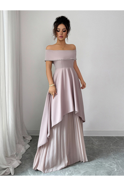 Take Two By Styli Embellished Light Pink A-Line Maxi Dress