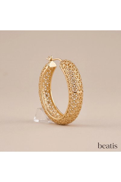 Beatis Gold Color Flower of Life Patterned Openwork Chunky Hoop Earrings