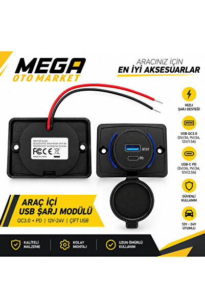 Mega Oto Market USB 3.0 ve Type-C PD Hızlı Araç Şarj Soketi – Koruma Kapaklı ...