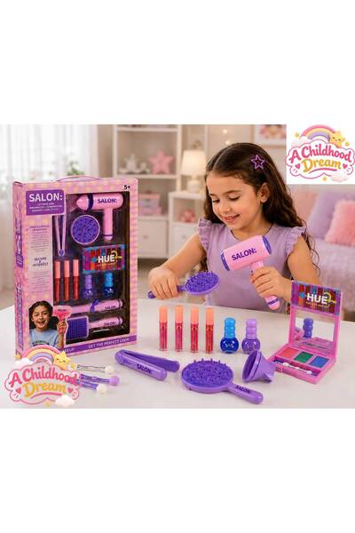 A Childhood Dream Children's Beauty and Hair Styling Salon Set with Various M...
