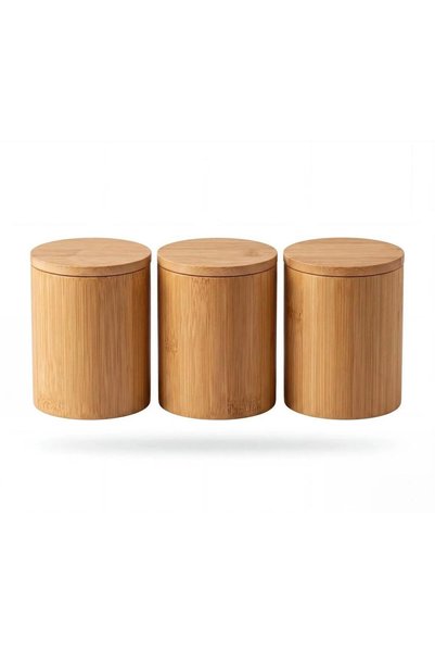 BEYNİS LİFE Ağacın İkinci Yaşamı Bamboo 3-Piece Storage Container with Lid - Natural Wooden Spice Jar Set - Bathroom Organizer Box