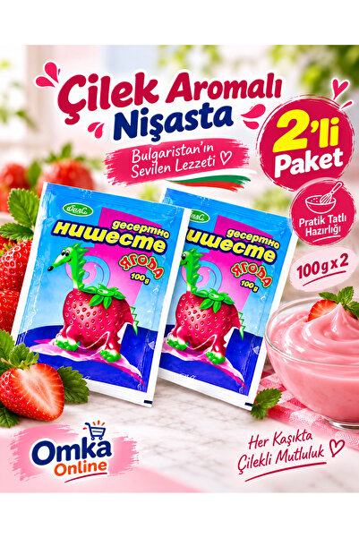 Çilek Aromalı Nişasta 100 g x 2 Paket – Bulgaristan’ın Meşhur Renkli Tatlı Nişastası Tatlı, Muhallebi, Kek ve Pasta İçin Aromalı Nişasta