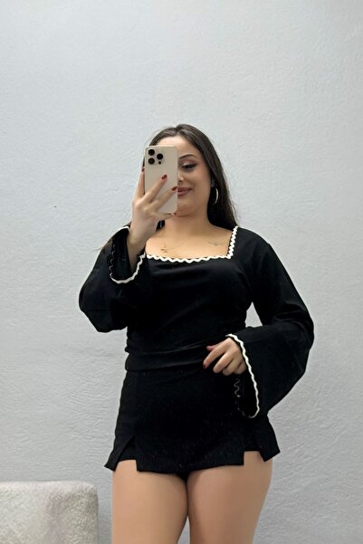 BELENDİR Women's Kimono Sleeve Square Collar Modal Blouse Black