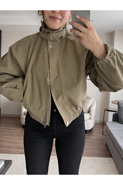 Ekim Store Dik Yaka Düz Fermuarlı Oversize Trenç Ceket