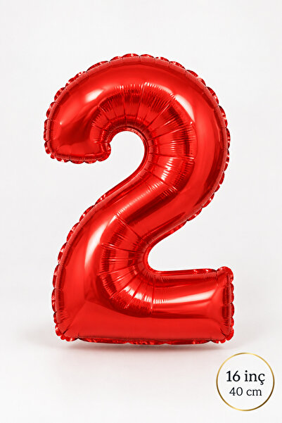 Atölye Mi 2 Yaş Kırmızı Rakam Folyo Balon 16 inç Yaş Balonu 40cm
