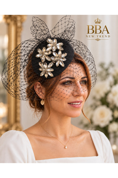 bbays new trend Nikah Şapkası Fascinator Vualet Vintage Tüllü Tüylü Kadın Dav...