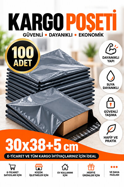 Cepsiz Kargo Poşeti 30x38+5 cm 100 Adet Gri