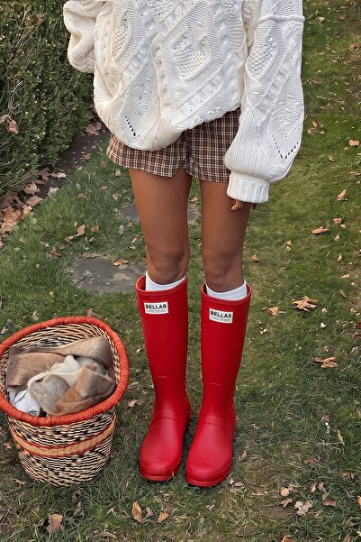 SHOEBELLAS Yagy Kırmızı Etiket Detaylı Kadın Yağmur Çizme