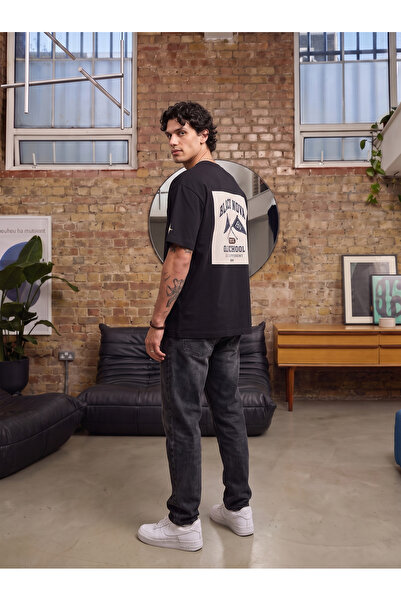 Oversize Baskılı Unisex Tişört Old School Black siyah