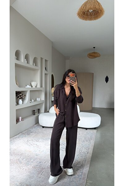 Buket Teke Brown Silk Tencel Premium Fabric Shirt Trousers